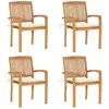 Image de vidaXL Chaises empilables avec coussins lot de 4   Teck solide