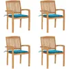Image de vidaXL Chaises empilables avec coussins Teck Solide