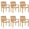Image de vidaXL Chaises empilables avec coussins - Teck