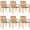 Image de vidaXL Chaises de jardin empilables avec coussins lot de 6 Teck solide