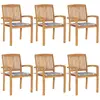 Image de vidaXL Chaises de jardin empilables avec coussins lot de 6 Teck solide