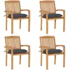 Image de VIDAXL Lot de 4 Chaises Empilables en Teck avec Coussins Anthracite