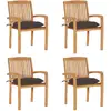 Image de vidaXL Lot de 4 Chaises Empilables avec Coussins - Teck solide