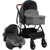 Image de vidaXL Poussette bébé 3-en-1 Gris clair et noir