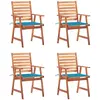 Image de vidaXL Chaises à manger d'extérieur lot de 4 et coussins Acacia massif