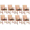 Image de vidaXL Chaises à manger d'extérieur lot de 8 et coussins Acacia massif