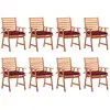 Image de vidaXL Chaises à manger d'extérieur lot de 8 et coussins Acacia massif