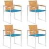 Image de vidaXL Chaises de jardin en teck massif, lot de 4 avec coussins bleus