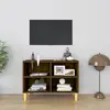 Image de vidaXL Meuble TV Pieds Bois Massif Chêne Fumé