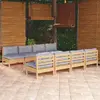 Image de vidaXL Salon de jardin 9 pcs - Bois de pin, coussins gris