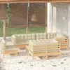 Image de vidaXL Salon de jardin 9 pcs - Bois de pin avec coussins crème