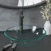 Image de vidaXL Lavabo de bain avec robinet et drain à poussoir Verre trempé