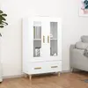 Image de vidaXL Buffet Haut Blanc avec Verre
