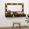 Image de vidaXL Armoire miroir LED 62 cm - Chêne marron