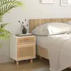 Image de vidaXL Table de chevet Blanc Bois de pin et rotin
