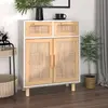 Image de vidaXL Buffet 2 portes blanc et rotin