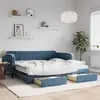 Image de vidaXL Lit de jour avec gigogne et tiroirs bleu 100x200 cm velours