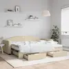 Image de vidaXL Lit de jour avec gigogne et tiroirs crème 90x200 cm tissu