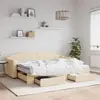 Image de vidaXL Lit de jour avec gigogne et tiroirs crème 80x200 cm tissu