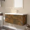 Image de vidaXL Meuble lavabo avec bassin intégré - Chêne fumé