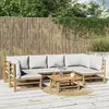 Image de vidaXL Salon de jardin 7 pcs avec coussins gris clair bambou