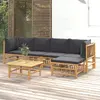 Image de vidaXL Salon de jardin 6 pcs Coussin Bambou Gris foncé