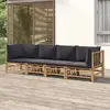 Image de vidaXL Salon de jardin 4 pièces - Bambou avec coussins gris foncé