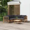 Image de vidaXL Salon de jardin 6 pcs - Bambou et coussins gris foncé