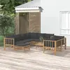 Image de vidaXL Salon de jardin 10 pièces - Bambou avec coussins gris foncé