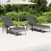Image de vidaXL Chaises longues 2 pcs avec table et coussins - Poly rotin gris