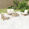 Image de vidaXL Salon de jardin 4 pièces Bambou Blanc Crème