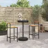 Image de vidaXL Ensemble de Bar Jardin - 3 Pièces - Noir - Poly Rotin et Acacia