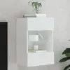 Image de vidaXL Meuble TV mural - Avec LED - Blanc - 40 cm
