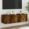 Image de vidaXL Meuble TV mural LED - Chêne fumé