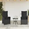 Image de vidaXL Lot de 2 chaises inclinables de jardin avec coussins rotin noir