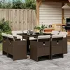 Image de vidaXL Ensemble à manger de jardin et coussins 9 pcs marron poly rotin