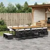 Image de Ensemble à manger de jardin 15 pcs résine tressée noir avec coussins