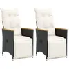 Image de vidaXL Lot de 2 chaises inclinables de jardin avec coussins rotin noir