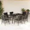 Image de vidaXL Ensemble à manger 7 pcs rotin/coussins gris