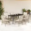 Image de vidaXL Ensemble à Manger 7 pcs - Rotin avec Coussins Beige