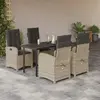 Image de vidaXL Ensemble à manger de jardin et coussins 5 pcs gris clair rotin