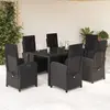 Image de vidaXL 7 pcs ensemble repas jardin - Noir résine tressée