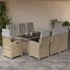 Image de vidaXL Ensemble à manger de jardin et coussins 9 pcs beige Poly rotin