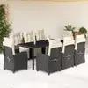 Image de VidaXL Ensemble à manger de jardin 9 pcs - Coussins noir rotin