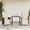 Image de vidaXL Ensemble à manger de jardin 3 pcs avec coussins - Marron Poly rotin