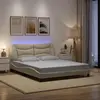 Image de vidaXL Cadre de lit avec LED sans matelas Hvar crème 160x200 cm tissu