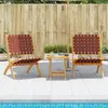 Image de vidaXL Chaises de jardin pliantes - Bois d'acacia - Tissu rouge