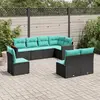 Image de vidaXL Salon de jardin 8 pcs avec coussins noir résine tressée