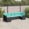 Image de vidaXL Salon de jardin 7 pcs avec coussins noir résine tressée
