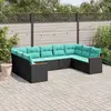 Image de vidaXL Salon de jardin 9 pcs avec coussins noir résine tressée